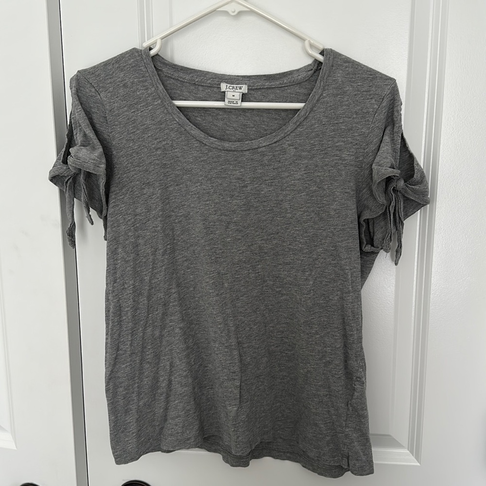 J. Crew Scoop Neck Heather Grey T-shirt with Tie Sleeves
